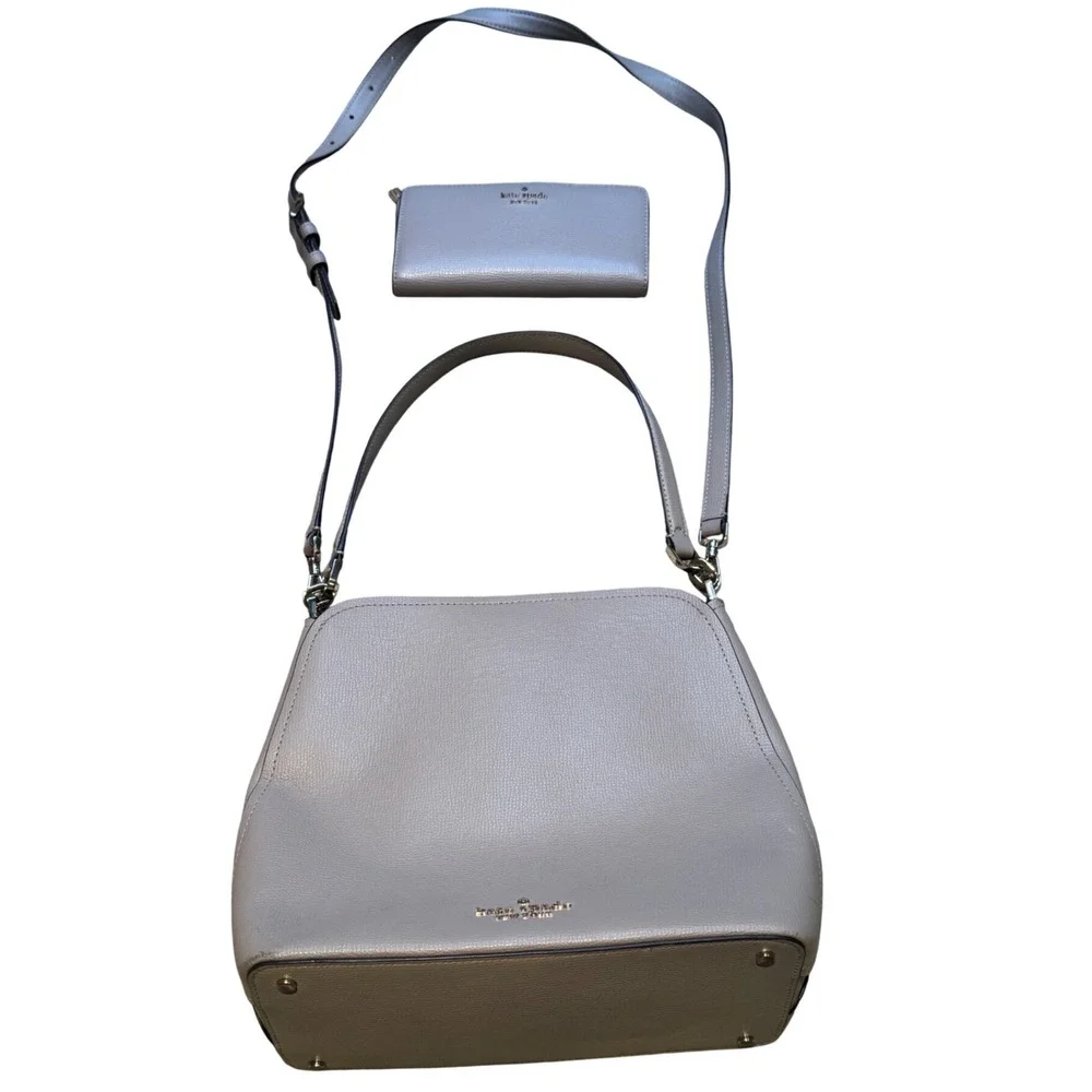 Kate Spade New York Taupe Pebbled Leather Hobo Bag and Matching Wallet Set